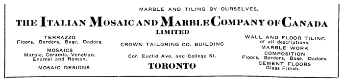Advertisement Italian Mosaic and Marble Company of Canada