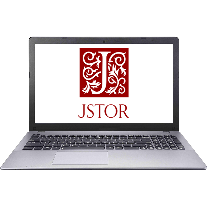 The logo for JSTOR is displayed on a laptop