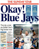 Front of newspaper with headline Okay Blue Jays