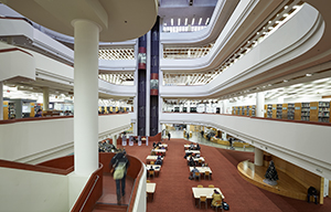 Overhead view of the Toronto Reference Library atrium