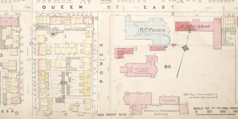 vintage map of showing footprints of buildings