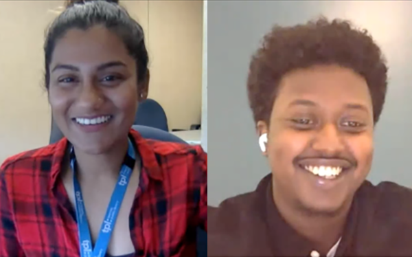 Librarians Geerthana and Mohamed host a trivia program on Crowdcast