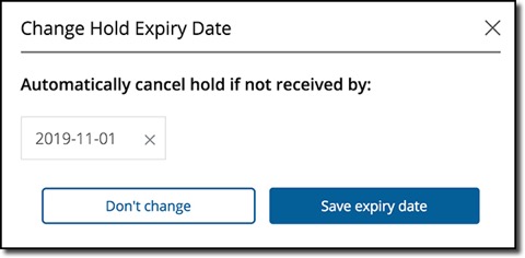Screenshot of how to change hold expiry date