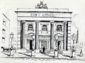 Sketch of early Post Office with large columns