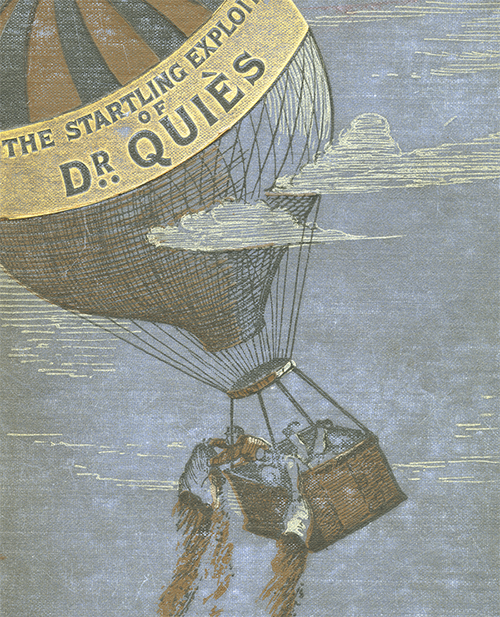 Vintage cover with hot air balloon mid flight