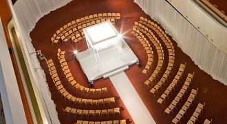 Wedding stage with chairs in the Toronto Reference Library